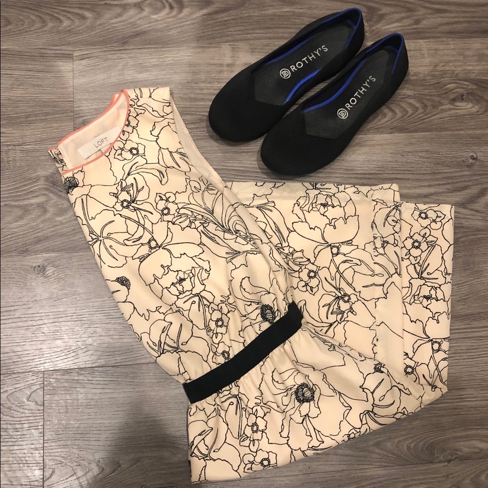 EUC LOFT Pink with Black Floral Outline Dress